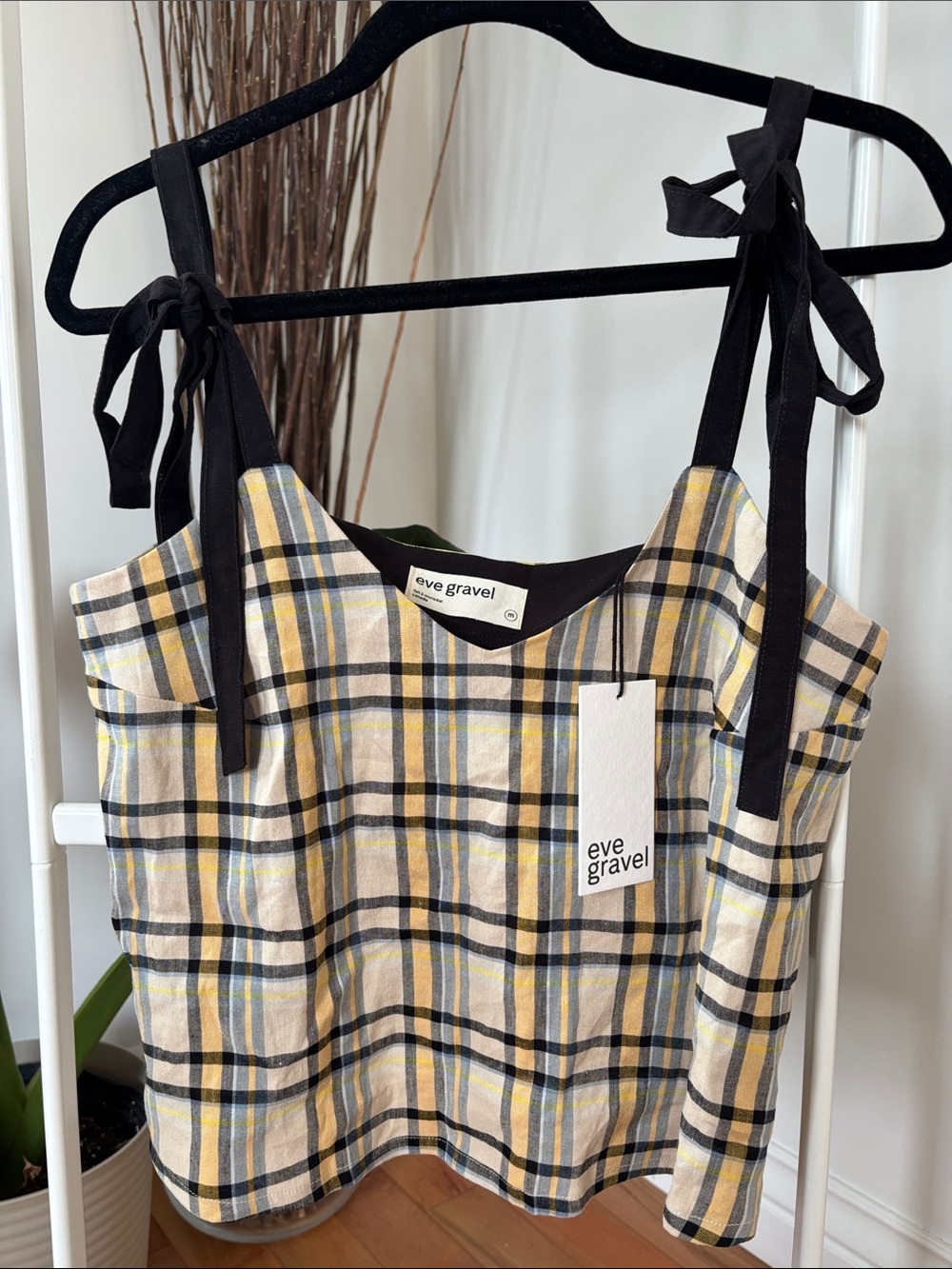 Eve Gravel Yellow, Black & Cream Plaid Tie-Strap Tank